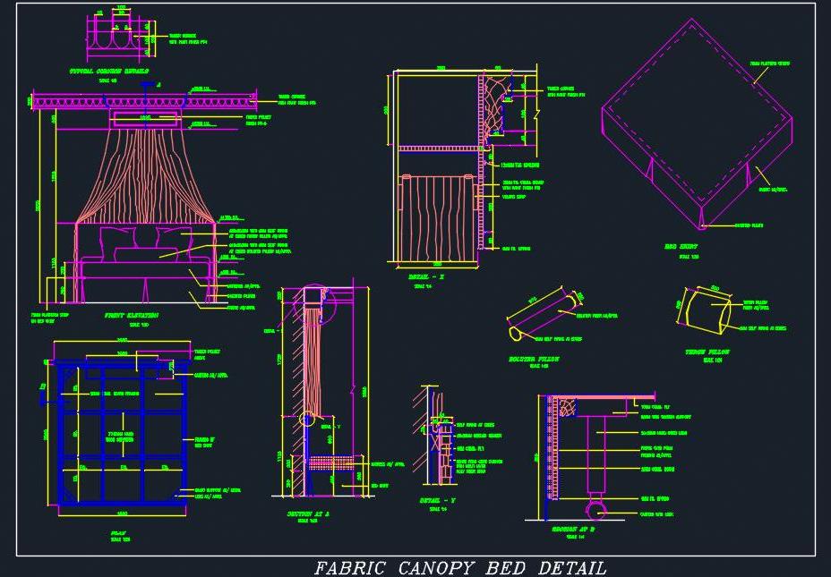 Canopy Design for Double Bed in AutoCAD DWG